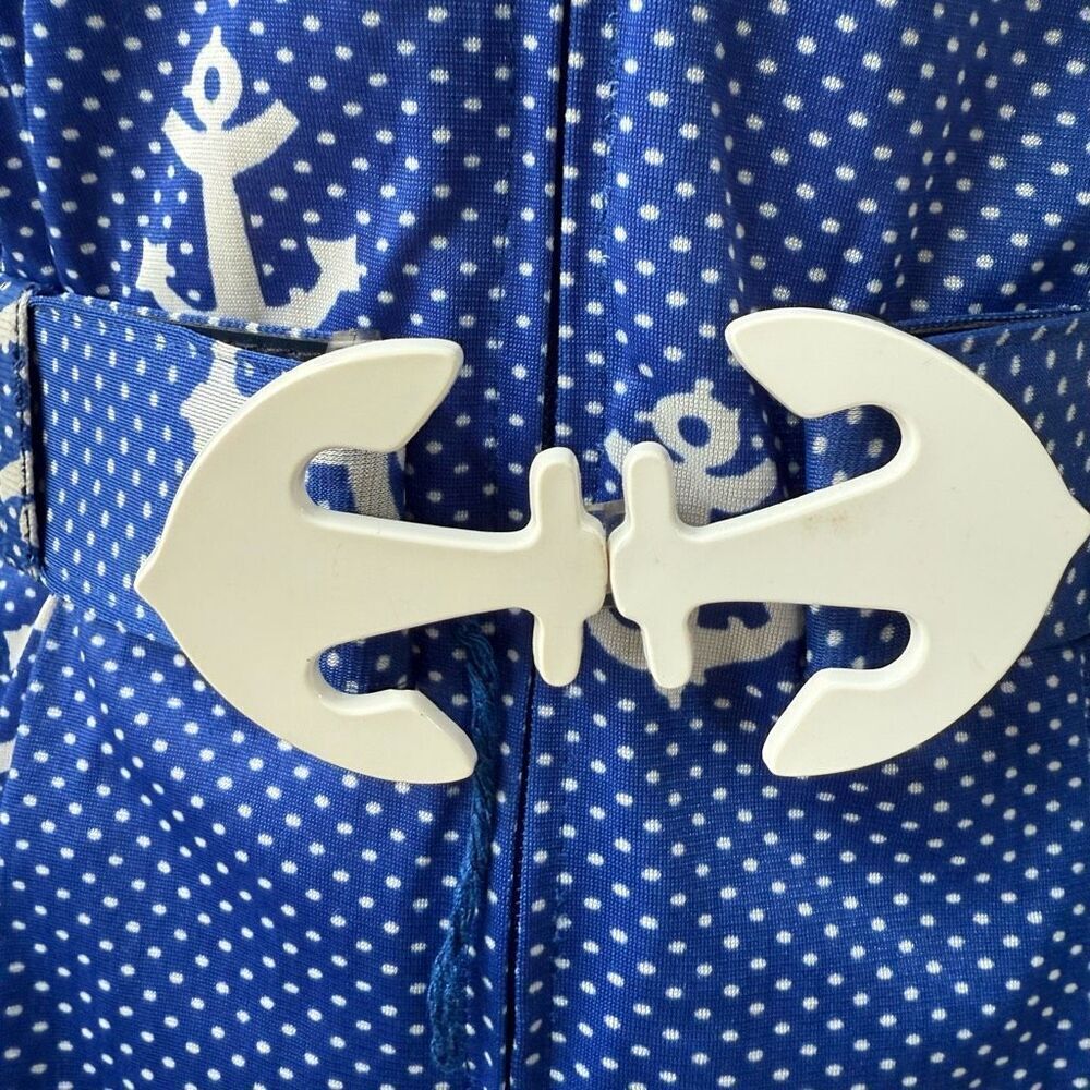 Vintage 70s House of She Ltd Zip Front Anchor Sailor Dress M - Picture 6 of 10